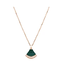 Pre-Owned Bvlgari Small Divas' Dream Pendant Necklace 18K Rose Gold with Malachite and Diamonds, 16.25 - 17.25