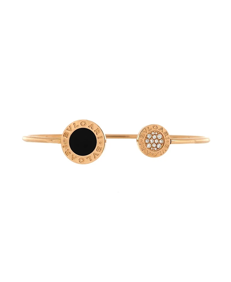 Pre-Owned Bvlgari Bvlgari Bvlgari Cuff Bracelet 18K Rose Gold with Onyx and Diamonds