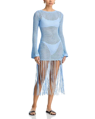 Aqua Fringe Swim Cover-Up Dress - Exclusive