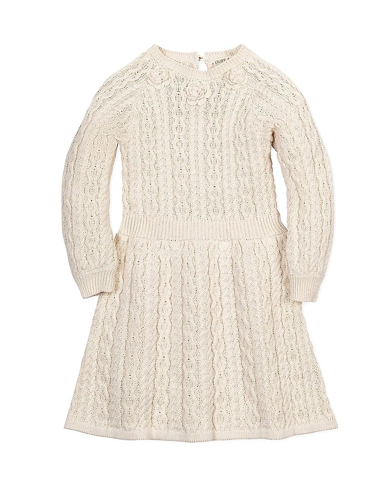 Hope & Henry Girls' Organic Rosette Detail Cable Knit Sweater Dress - Baby, Little Kid