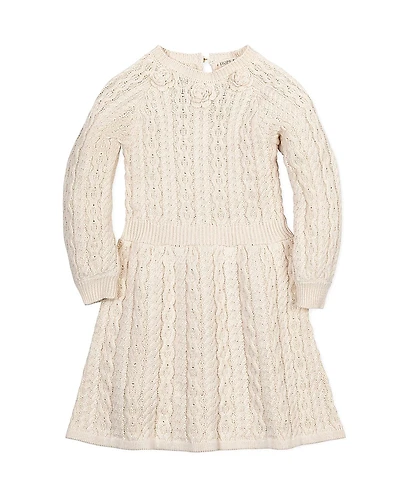 Hope & Henry Girls' Organic Rosette Detail Cable Knit Sweater Dress - Baby, Little Kid