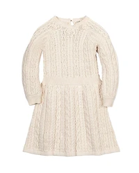 Hope & Henry Girls' Organic Rosette Detail Cable Knit Sweater Dress - Baby, Little Kid