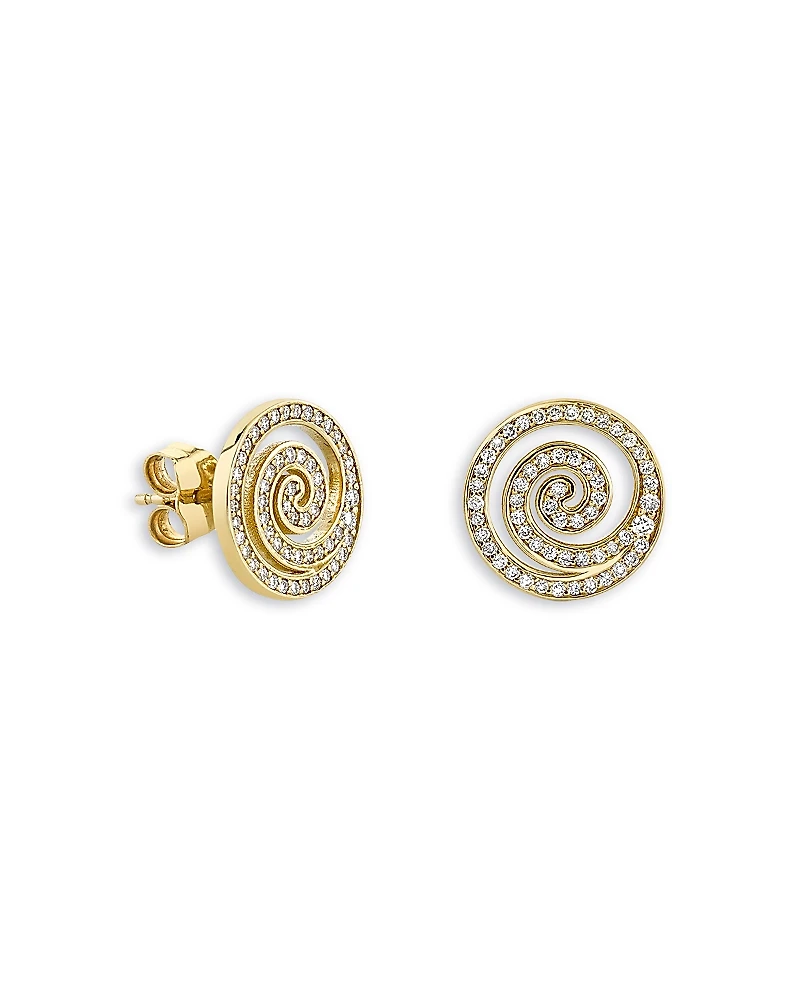 Sydney Evan 14K Yellow Gold Diamond Swirl Stud Earrings