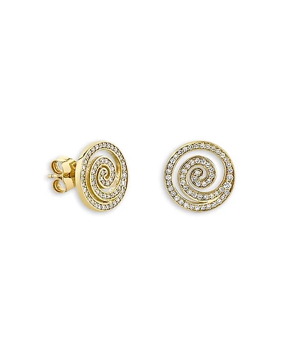 Sydney Evan 14K Yellow Gold Diamond Swirl Stud Earrings