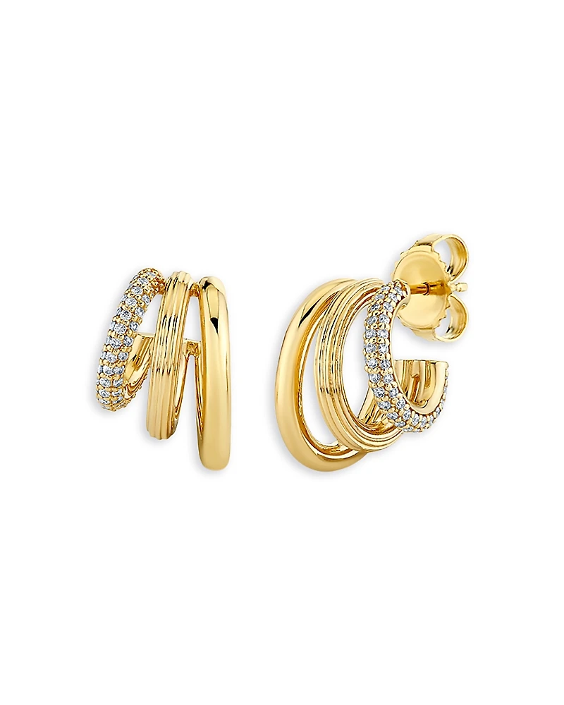 Sydney Evan 14K Yellow Gold Diamond Graduated Triple Hoop Earrings