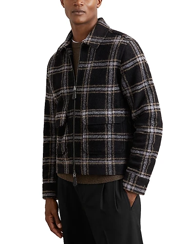 Reiss Varena Long Sleeved Zip Through Twin Pocket Check Overshirt