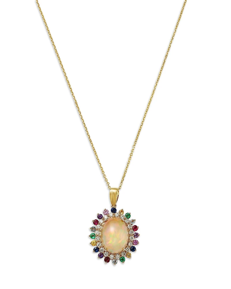 Bloomingdale's Fine Collection Opal, Multi Gemstone & Diamond Halo Pendant Necklace