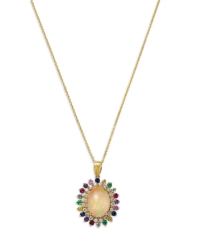 Bloomingdale's Fine Collection Opal, Multi Gemstone & Diamond Halo Pendant Necklace