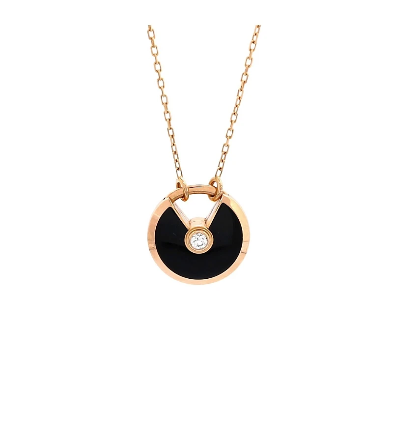 Pre-Owned Cartier Small Amulette de Cartier Pendant Necklace 18K Rose Gold with Onyx and Diamond