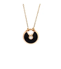 Pre-Owned Cartier Small Amulette de Cartier Pendant Necklace 18K Rose Gold with Onyx and Diamond
