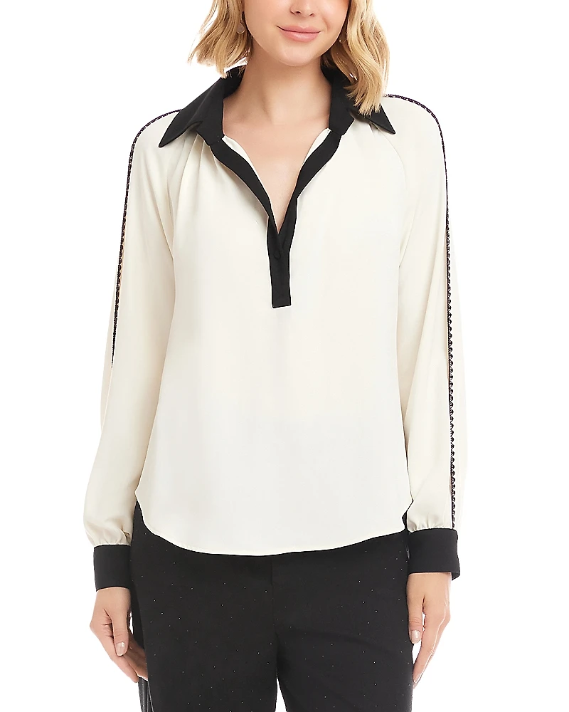 Karen Kane Long Sleeve Colorblock Edge Stitch Top