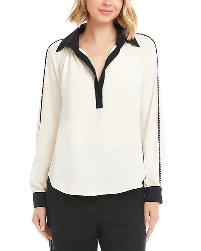 Karen Kane Long Sleeve Colorblock Edge Stitch Top