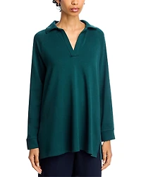 Eileen Fisher Cozy Brushed Terry Hug Henley Long Top