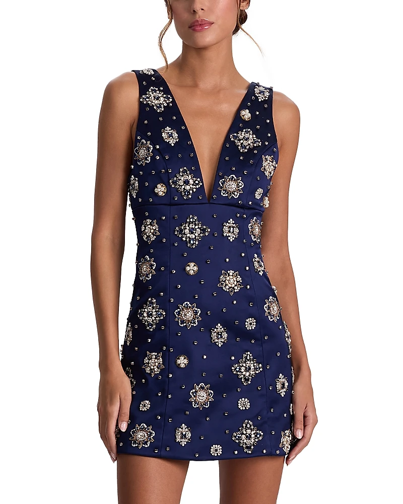 Alice and Olivia Mandy Embellished Deep Plunge Dress