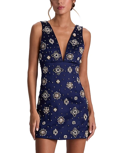 Alice and Olivia Mandy Embellished Deep Plunge Dress