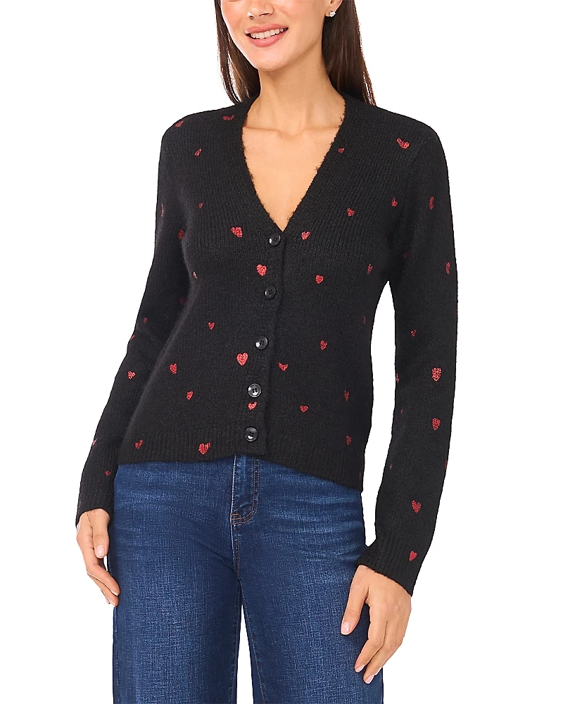 CeCe Foil Heart Cardigan