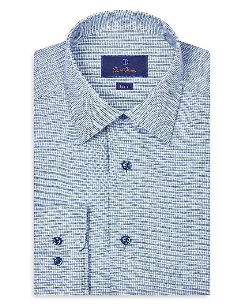 David Donahue Trim Fit Cashmere Blend Twill Micro Check Dress Shirt