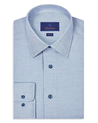 David Donahue Trim Fit Cashmere Blend Twill Micro Check Dress Shirt