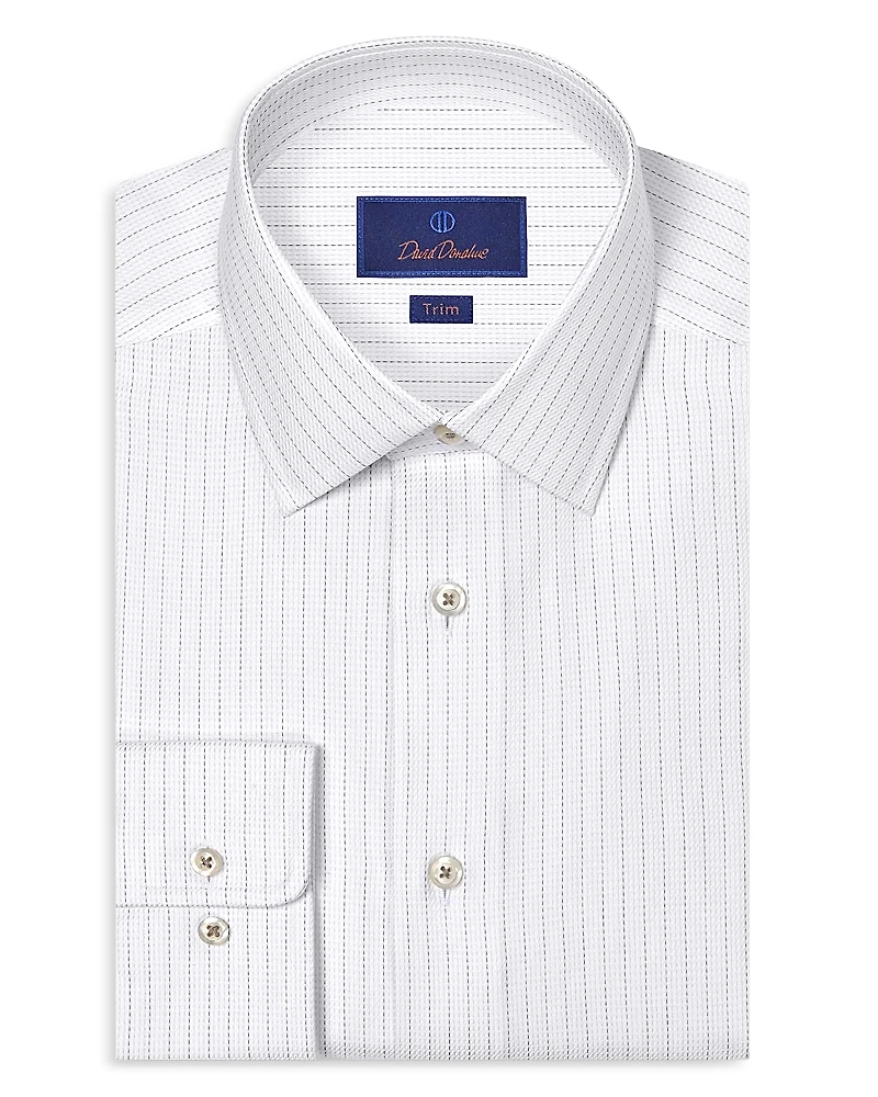 David Donahue Trim Fit Dobby Stripe Dress Shirt