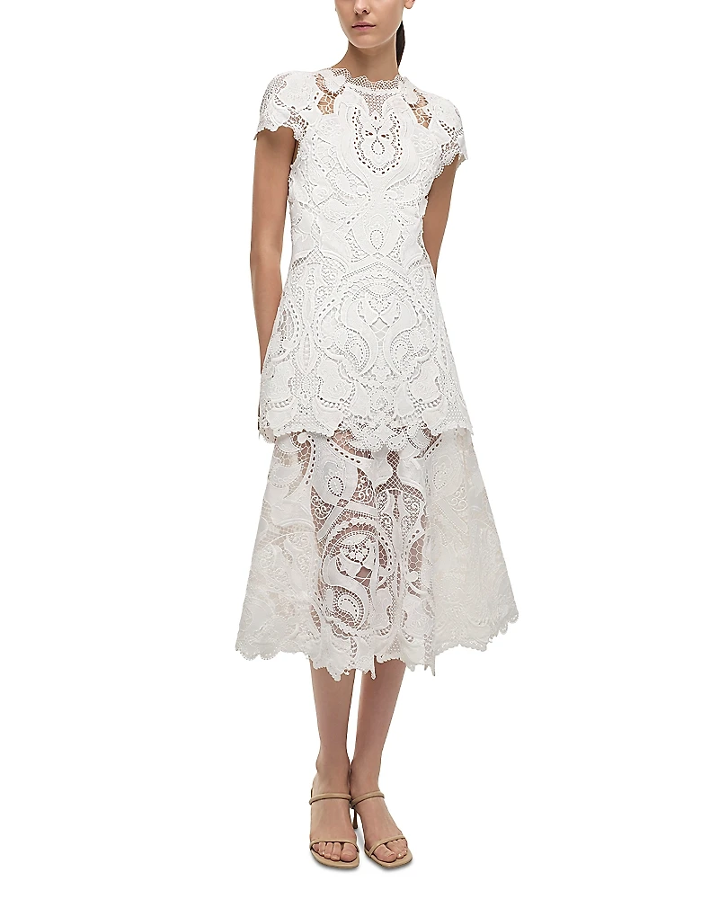Simkhai Laura Guipure Lace Cap Sleeve Midi Dress