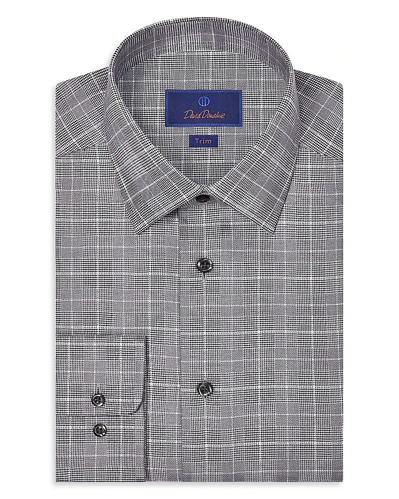 David Donahue Trim Fit Twill Glen Check Dress Shirt