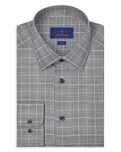 David Donahue Trim Fit Twill Glen Check Dress Shirt