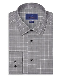 David Donahue Trim Fit Twill Glen Check Dress Shirt