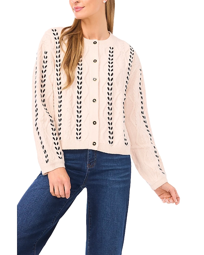 CeCe Cable Knit Ribbon Cardigan