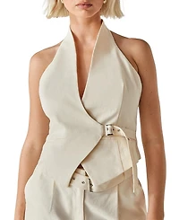 Nasty Gal Twill Buckle V-Neck Halter Neck Top