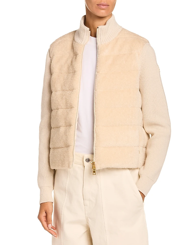 Moncler Padded Teddy & Wool Zip-Up Cardigan