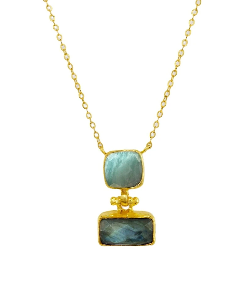 Ottoman Hands Nerissa Labradorite and Aqua Chalcedony Pendant Necklace