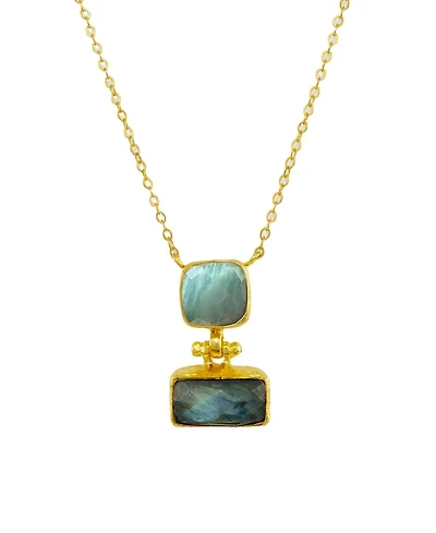 Ottoman Hands Nerissa Labradorite and Aqua Chalcedony Pendant Necklace