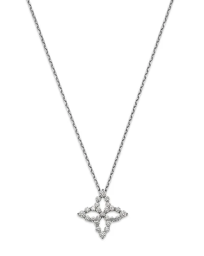 Roberto Coin 18K White Gold Diamond Flower Outline Pendant Necklace, 16-18
