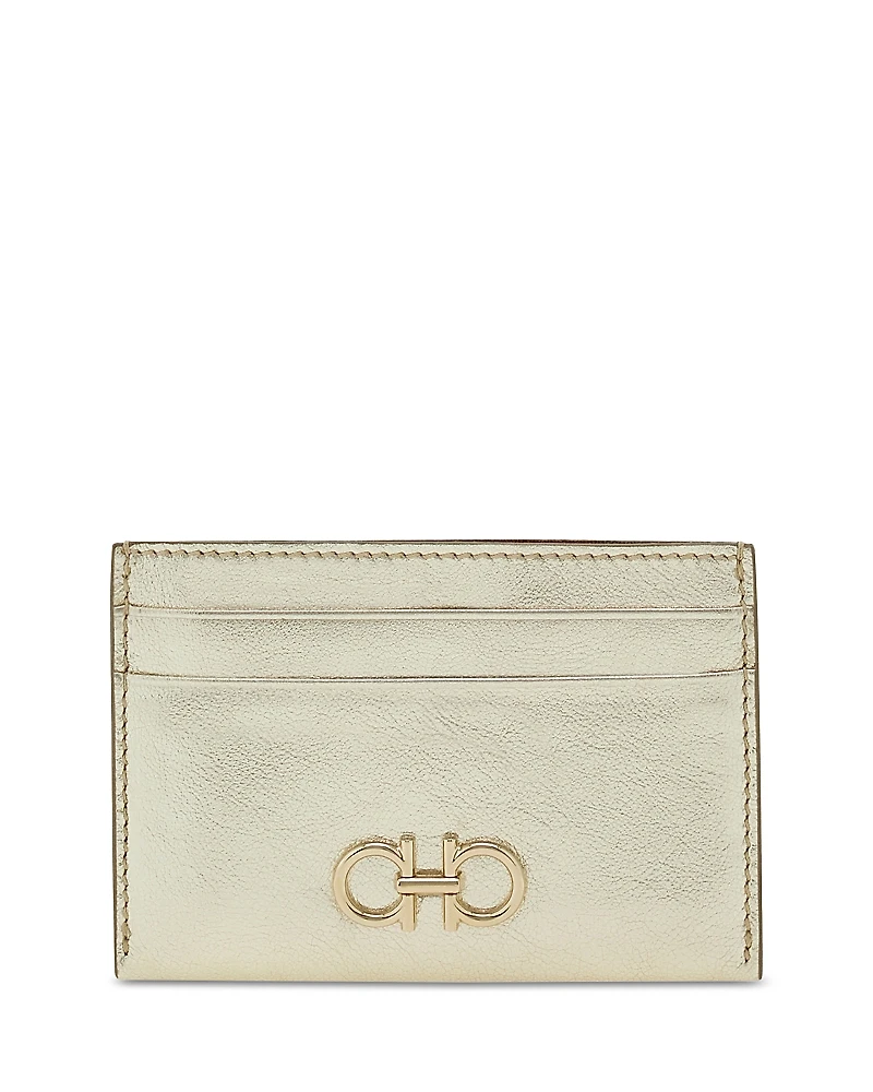 Ferragamo Gancini Metallic Leather Card Holder