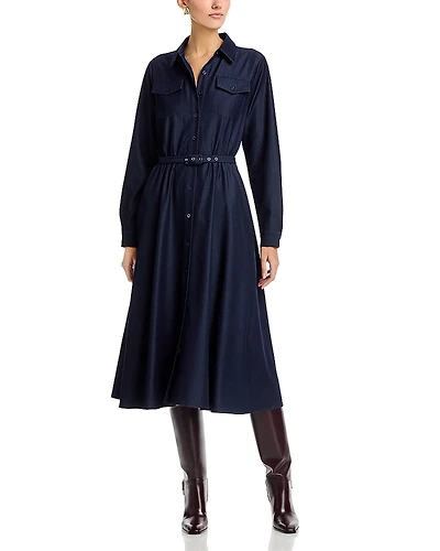 T Tahari Button Down Belted Denim Midi Dress