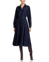 T Tahari Button Down Belted Denim Midi Dress