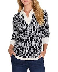 Nic+Zoe Two Tone Jacquard Sweater