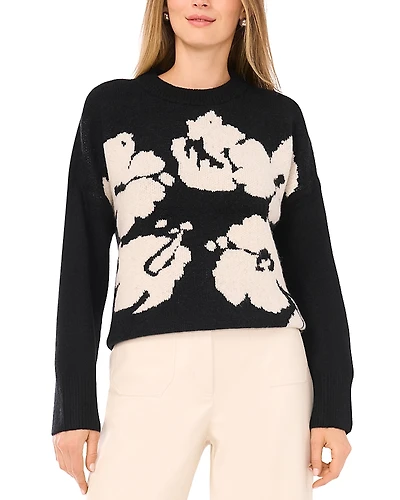 Vince Camuto Flower Motif Crewneck Sweater