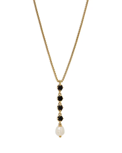 Nadri Maiden Black Cubic Zirconia & Imitation Pearl Lariat Necklace, 16-18