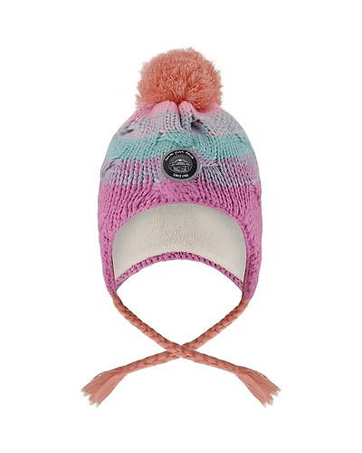 Deux par Girls' Lined Peruvian Knit Pompom Hat - Toddler Child Little Kid, Big Kid
