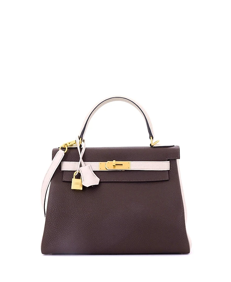 Pre-Owned HERMES Kelly 28 Handbag Bicolor Togo with Brushed Gold Hardware