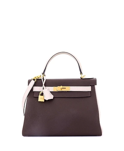 Pre-Owned HERMES Kelly 28 Handbag Bicolor Togo with Brushed Gold Hardware
