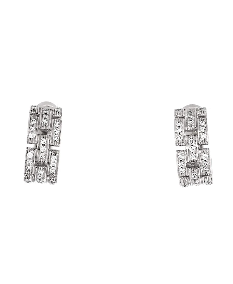 Pre-Owned Cartier Maillon Panthere 3 Row Hoop Earrings 18K White Gold with Pave Diamonds