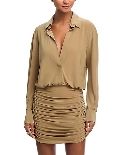 Norma Kamali Boyfriend Neck Shirred Skirt Dress