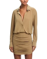 Norma Kamali Boyfriend Neck Shirred Skirt Dress