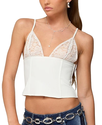 Edikted Keesha Lacey Boned V Neck Top