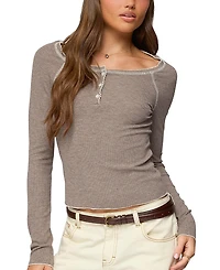 Edikted Ensley Contrast Stitch Henley Top