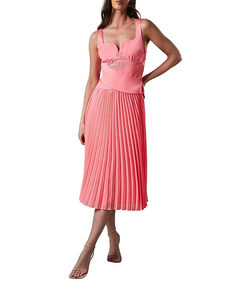 Coast Peplum Cross Detail Pleated Midi Dress