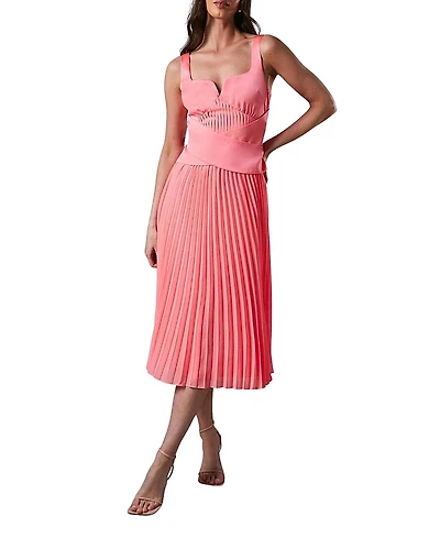 Coast Peplum Cross Detail Pleated Midi Dress