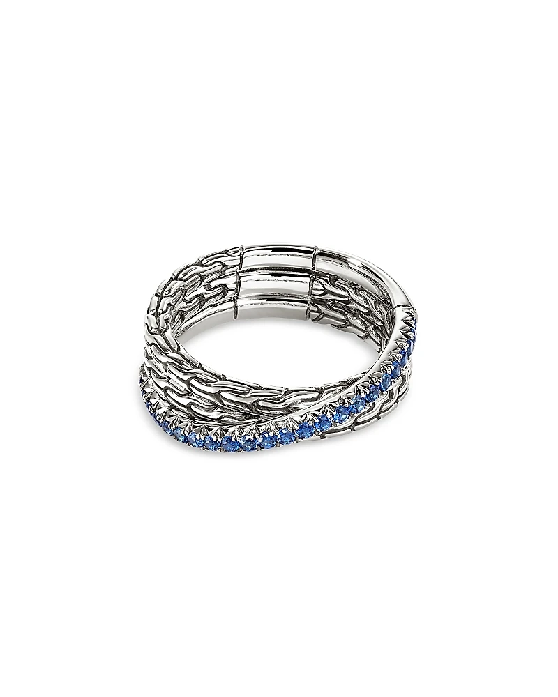 John Hardy Sterling Silver Essentials Blue Sapphire Pave Crossover Ring